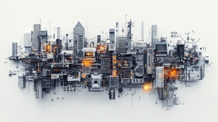 Naklejka premium An Artistic Abstract Cityscape Design Featuring Various Modern Architecture Elements