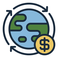 Circular economy filled line icon for global finance economy