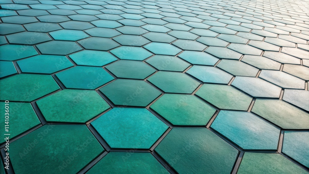 Aufkleber Turquoise hexagonal tiles forming a textured geometric surface, creating a visually appealing pattern with varying shades of turquoise and teal
