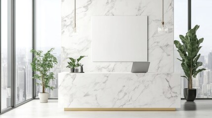 Modern Marble Reception Desk with City View