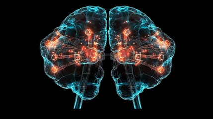 Blue Abstract 3D Brain Scan Illustration in Radiology and Anatomy Context