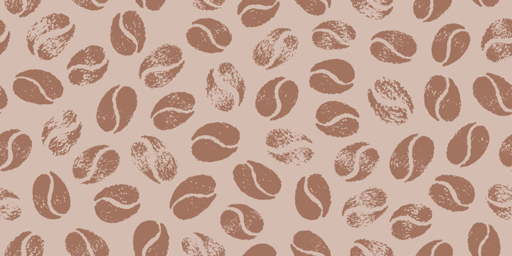 Coffee bean pattern in mocha mousse 2025 year color. Seamless background, mocha mousse vector 2025. Coffee texture, cafe crayon hand drawn art. Trendy palette graphic. Abstract pattern grain crayon bg