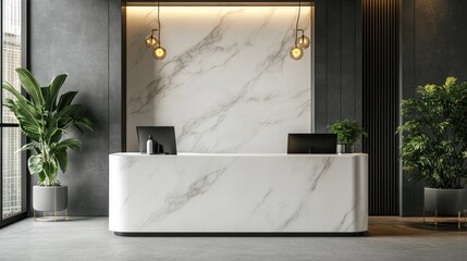 Modern Marble Reception Desk in Sleek Office Interior
