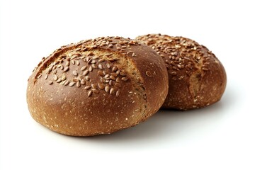 freshly baked hamburger bread isolated on white background