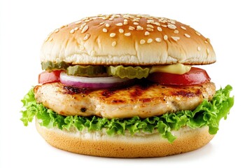 freshly baked hamburger bread isolated on white background