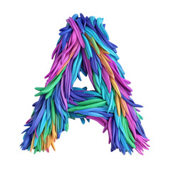 Fototapeta premium A colorful and fluffy letter A isolated on a white background.