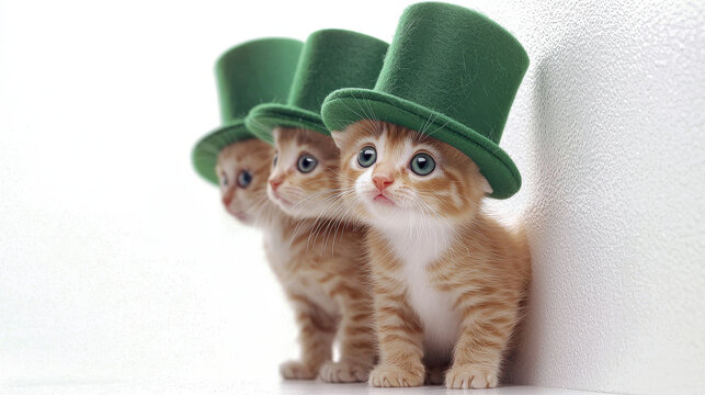 Cats wearing green hats in whimsical digital art style