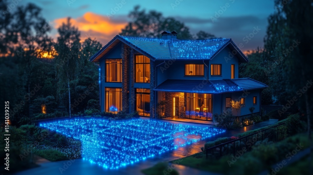 Aufkleber cloud storage demo displaying modern tech in a home setting at dusk