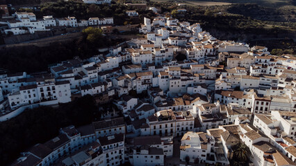 Aerial image of city Setenil de las Bodegas in Andalusia region, Spain