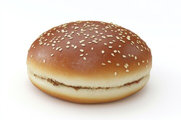 freshly baked hamburger bread isolated on white background