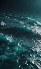 Deep teal, textured washes evoke ocean depths , texture, water