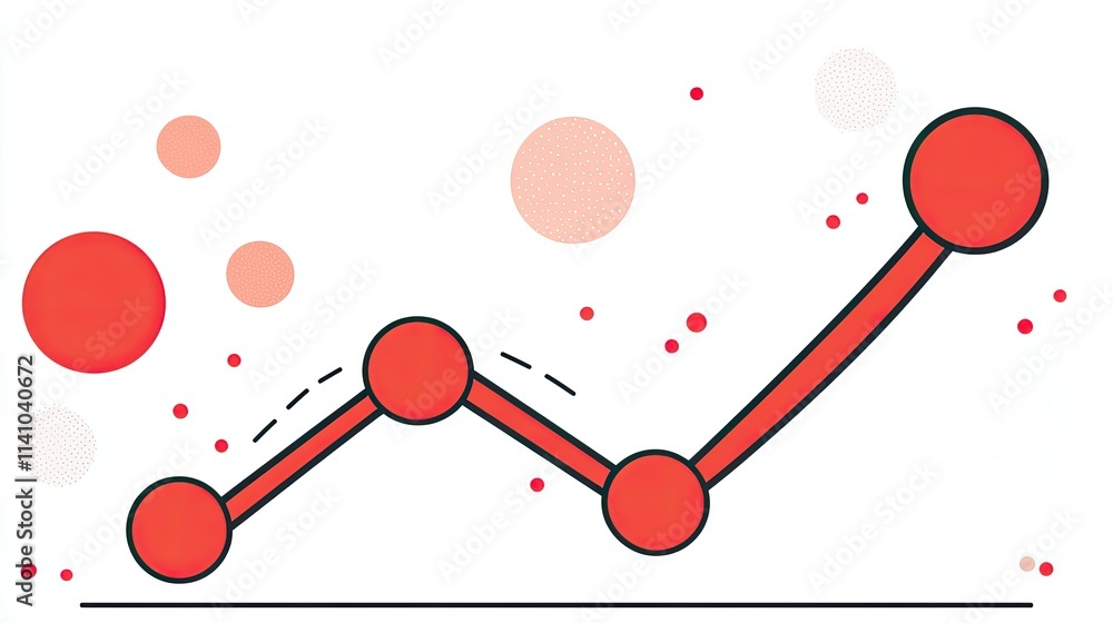 Poster a stylized graph with red dots and lines, illustrating data trends or growth.
