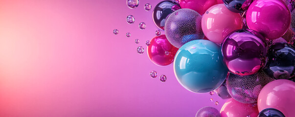 Fototapeta premium Abstract spheres floating against a vibrant pink gradient background 