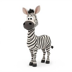 Cute 2D Zebra Character Clipart for Kids Isolated on White Background

