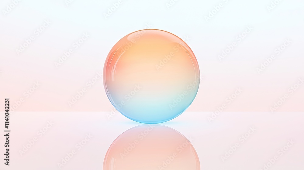 Poster a smooth, reflective sphere with a gradient of pastel colors on a minimalistic background.