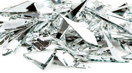 A close-up view of shattered glass pieces reflecting light.