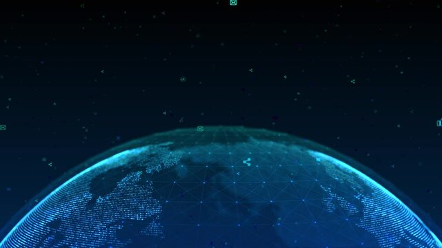 Cyber Futuristic Worldwide Business Global 3D World trade map of 5G smart deep tech space AI big data fintech web3 blockchain crypto money internet of things IOT. Speed online news Earth Security 4K