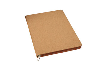 Colorful leather Zipper Portfolio view. blank space mockup, isolated png background.