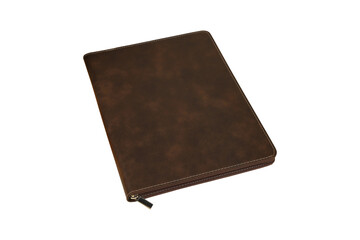 Colorful leather Zipper Portfolio view. blank space mockup, isolated png background.