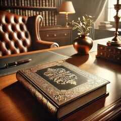 An elegant layout of a book on an antique oak table
