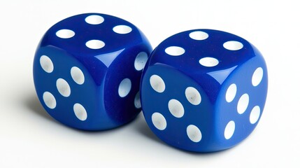 Two blue dice showing various numbers on their faces, used for games and chance.