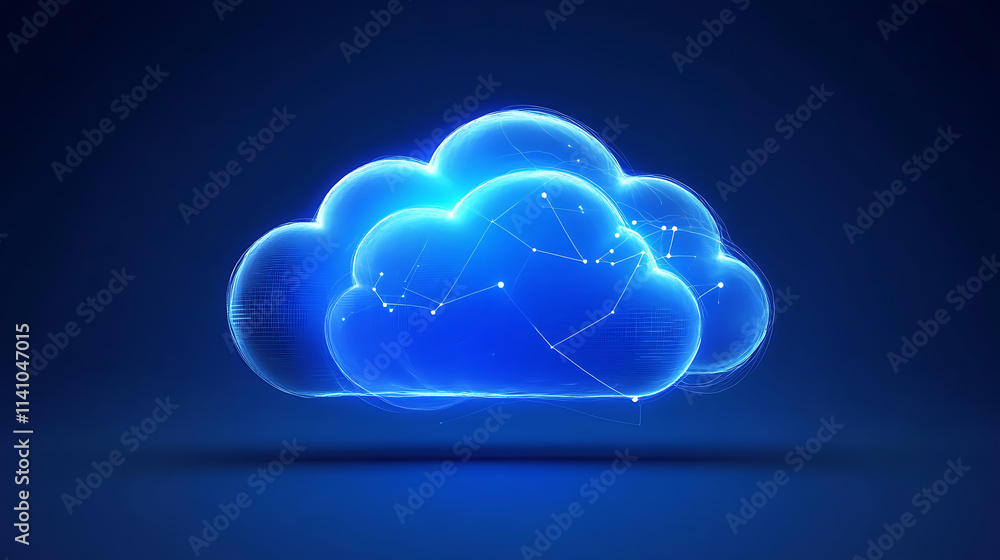 Poster data and cloud computing technology, glowing lines in a blue background