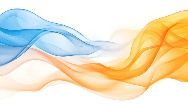 Colorful abstract background banner with blue, orange and yellow smoke waves, air flow in the atmosphere, hot and cold