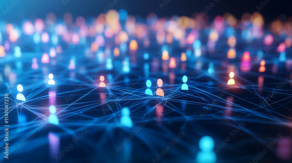 Aufkleber colorful figures connected by lines illustrating social media networks and interactions