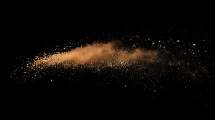 Colorful dust powder particles explosion, on black background for overlay