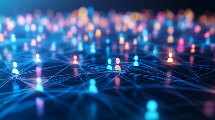 Colorful figures connected by lines illustrating social media networks and interactions