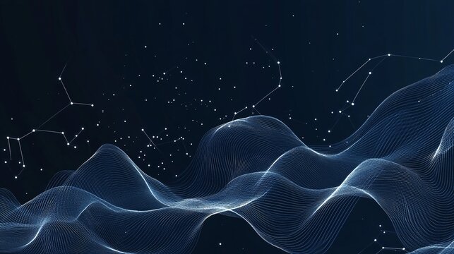 A minimalist representation of the Virgo constellation in a starry night sky, with each star connected by delicate lines