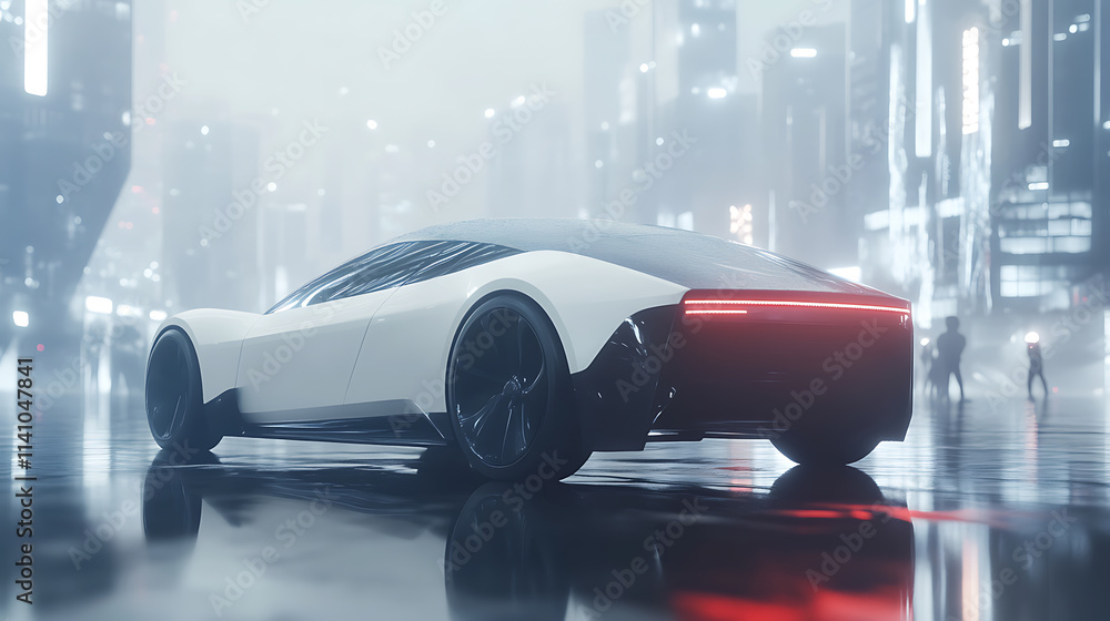 Poster Concept of autonomous car sensor system for driverless-mode car control, future adaptive cruise control capable of sensing nearby vehicles and pedestrians, smart transportation technology