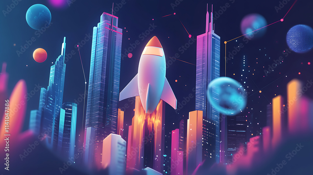 Aufkleber Concept of business transformation, showcasing elements of digital development and modern efficiency, with symbols representing innovation, growth, and technological advancement in corporate setting