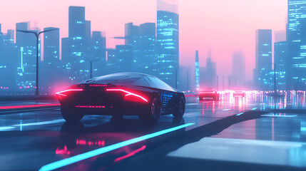 Concept of autonomous car sensor system for driverless-mode car control, future adaptive cruise control capable of sensing nearby vehicles and pedestrians, smart transportation technology