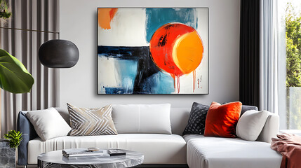 Contemporary abstract art with bold brushstrokes and geometric shapes in modern minimalist painting