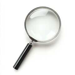 view from above no perspective of a modern magnifying glass on white background