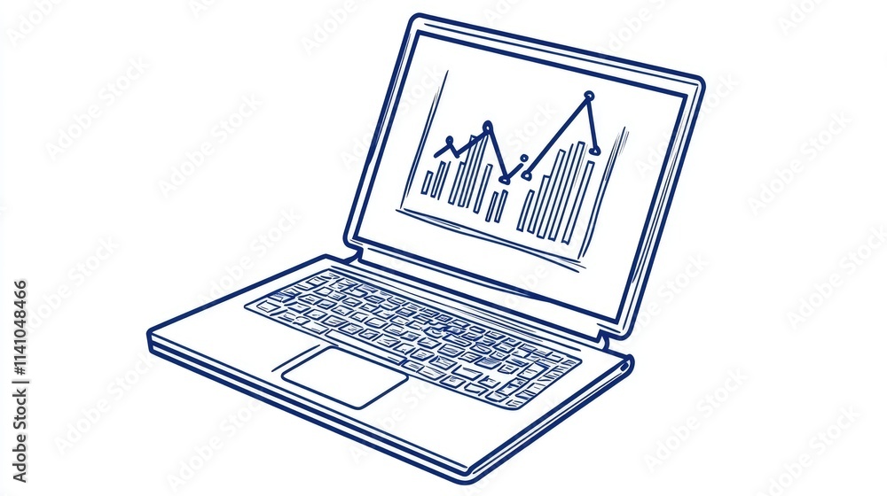 Aufkleber a laptop displaying a graph with increasing trends, symbolizing data analysis and business growth.