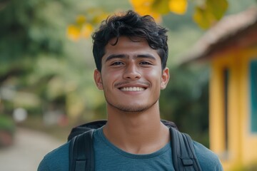 Cute South American young man smiling outdoors