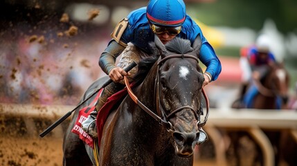 Exciting horse racing event at the local track during summer