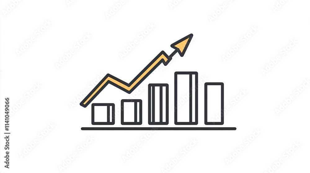 Poster a graphic representation of growth with bars and an upward arrow indicating progress.