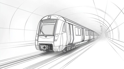 Naklejka premium A sketch of a train traveling through a tunnel, emphasizing movement and design.