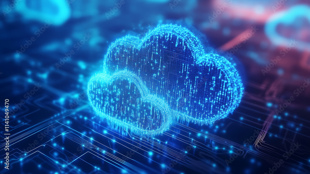 Poster data and cloud computing technology, glowing lines in a blue background