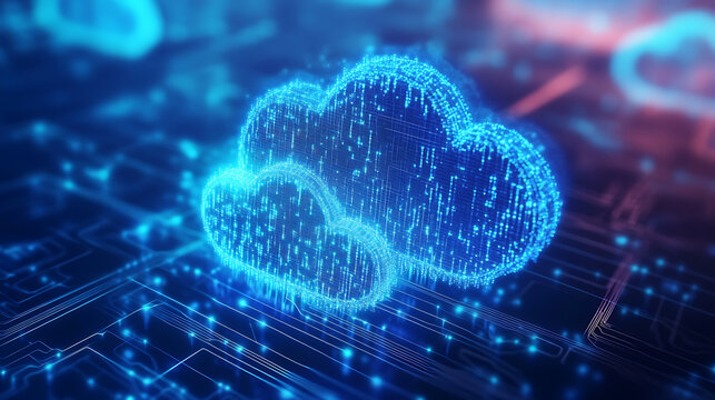 Data and cloud computing technology, glowing lines in a blue background