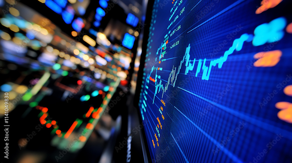Leinwandbilder detailed analysis of stock market trends: zoomed-in view of rising candlestick chart patterns on a b