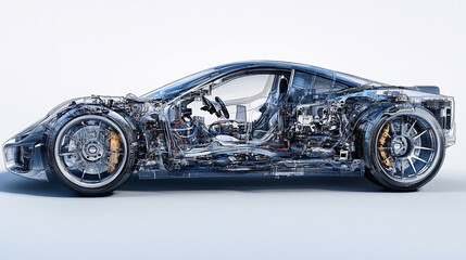 Detailed cutaway illustration of modern car showcasing intricate internal components and advanced engineering design