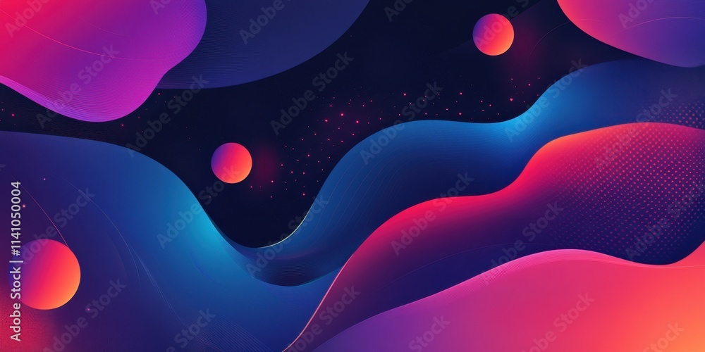 Poster blue background with abstract shapes and gradients, dark blue gradient background, flat design style