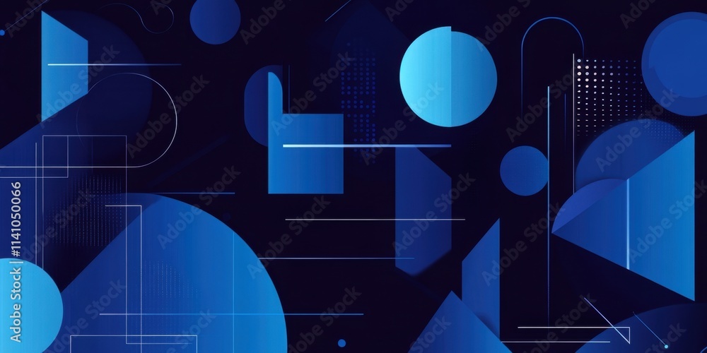Poster blue geometric background presentation design, with a dark blue background and a gradient of shapes 