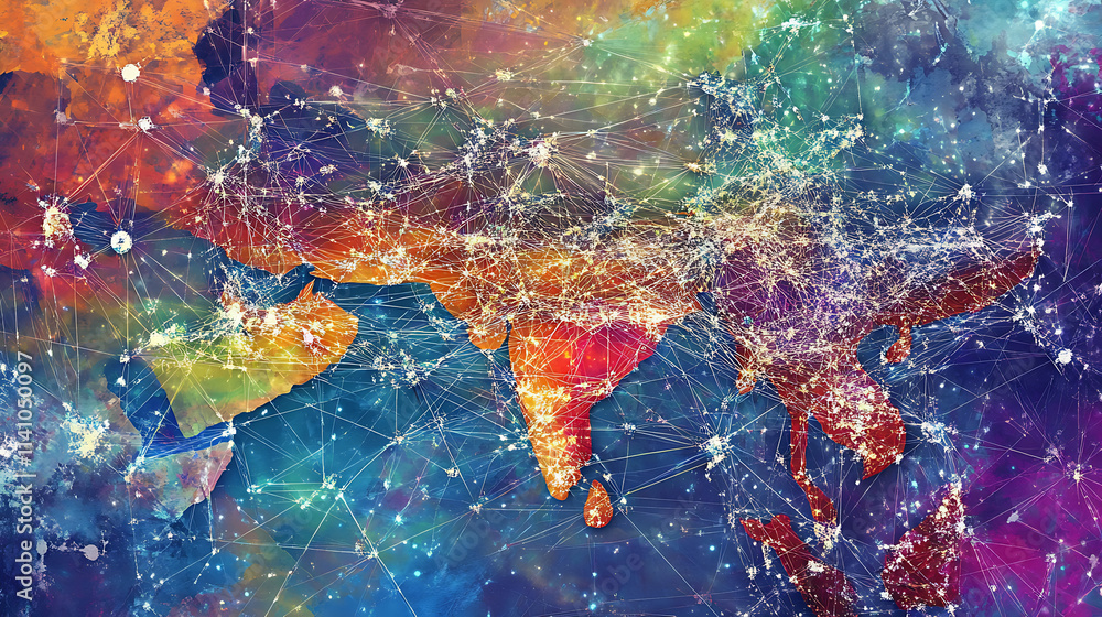 Poster digital art showcasing india's technological landscape with interconnected networks