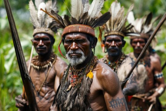 Asmat headhunters showcase tribal customs in Papua  Indonesia.