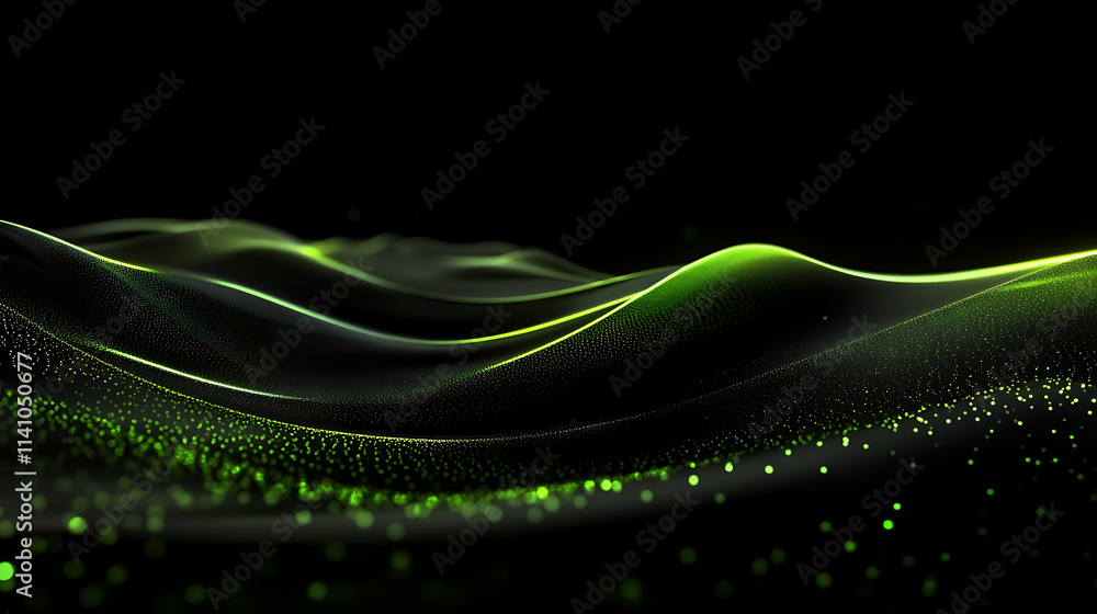 Leinwandbilder abstract digital background with glowing lines and dots forming a network, black backdrop with green